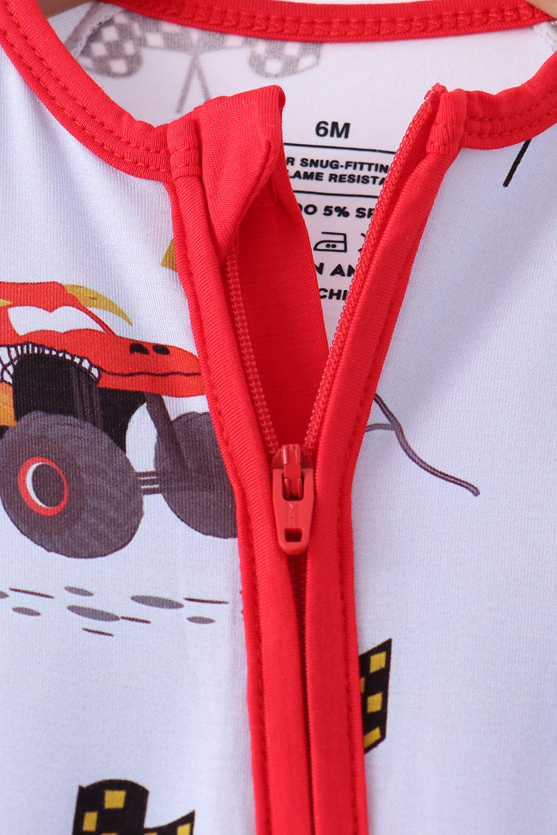 Blue Racing Car Bamboo Zipper Romper - Playful Adventures for Baby Boys