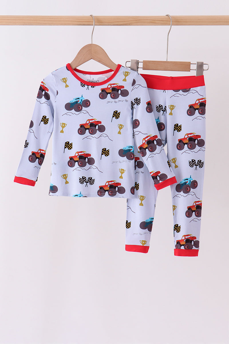 Blue Monster Truck Bamboo Pajama Set - Sweet Bedtime Comfort for Little Boys
