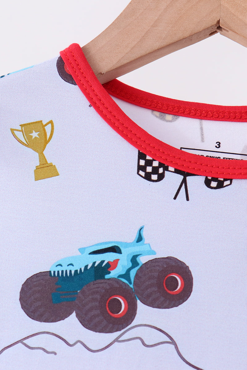 Blue Monster Truck Bamboo Pajama Set - Sweet Bedtime Comfort for Little Boys