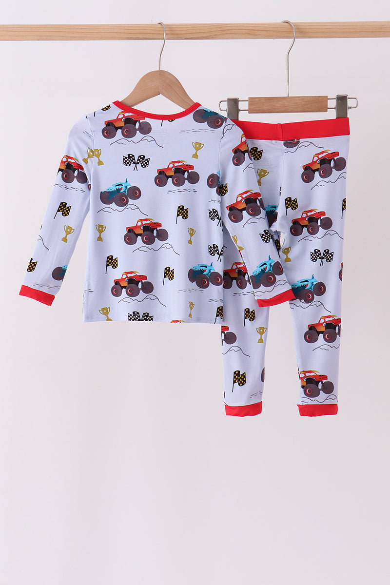 Blue Monster Truck Bamboo Pajama Set - Sweet Bedtime Comfort for Little Boys
