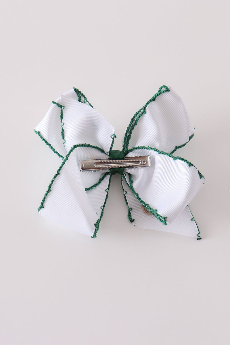 Forest Reindeer Embroidery Crochet Edge Hair Bow - Whimsical Holiday Accessory for Girls