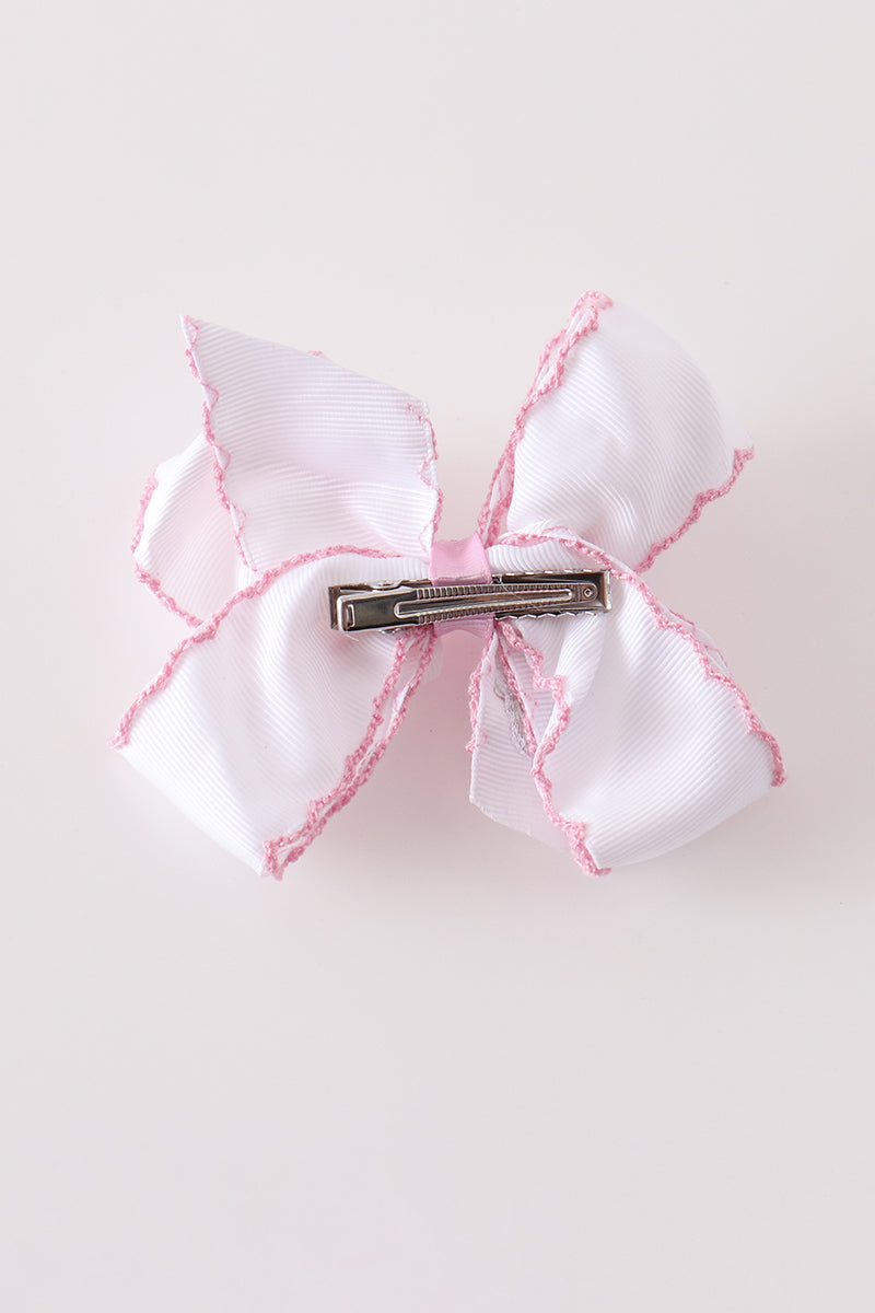 Pink Santa Claus Embroidery Crochet Edge Hair Bow - Sweet Holiday Accessory for Girls