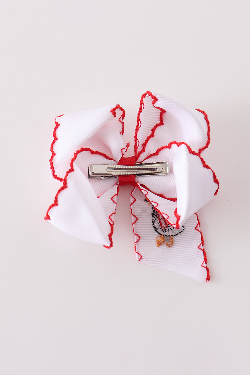 Red Goose Embroidery Crochet Edge Hair Bow - Charming Holiday Accessory for Girls
