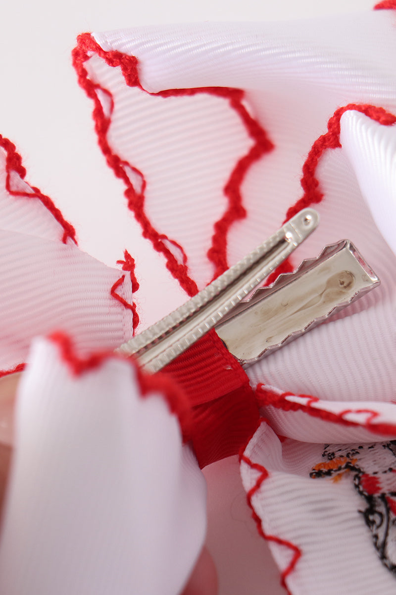 Red Goose Embroidery Crochet Edge Hair Bow - Charming Holiday Accessory for Girls