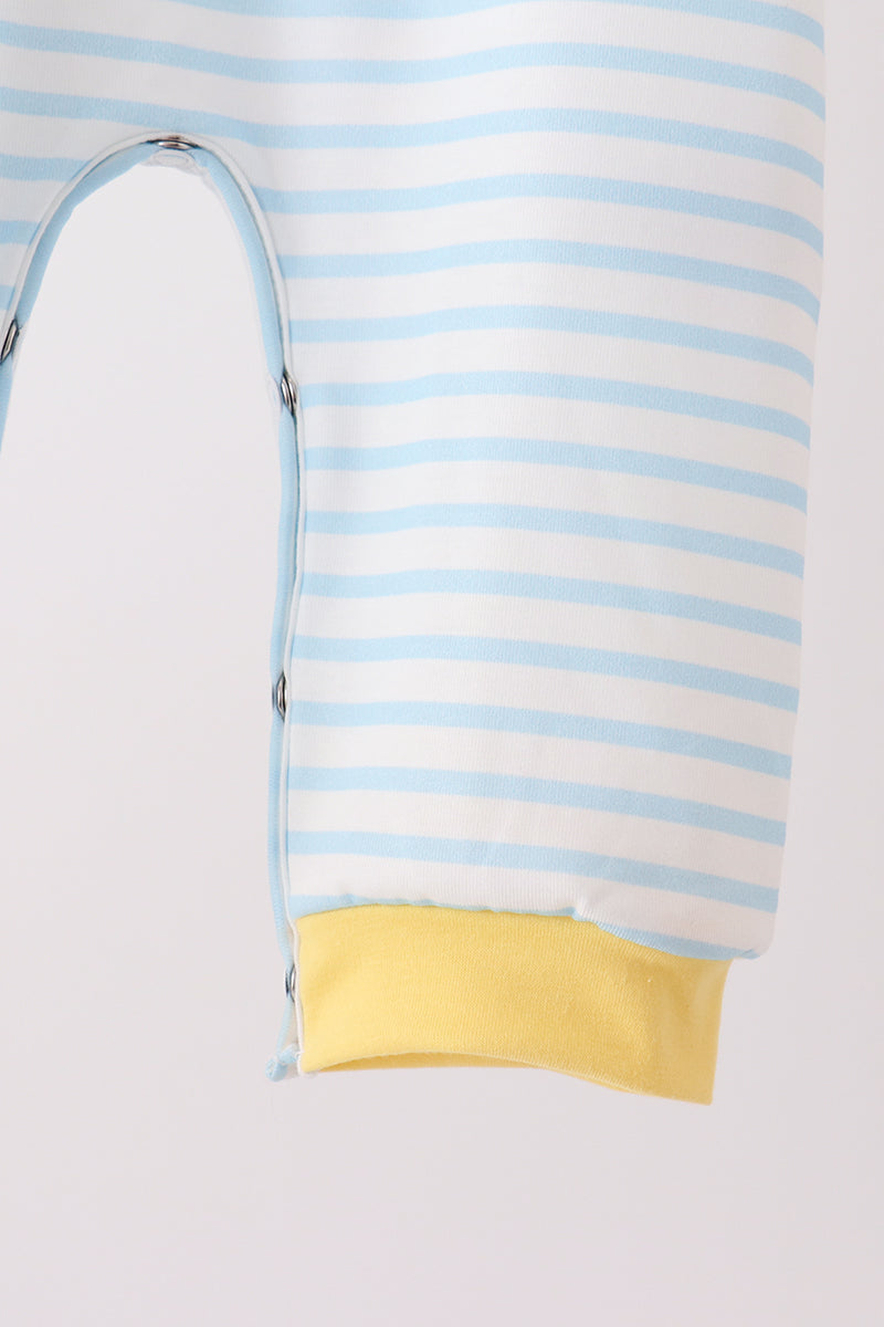 Blue Striped Excavator Appliqué Romper - Sweet Everyday Style for Baby Boys