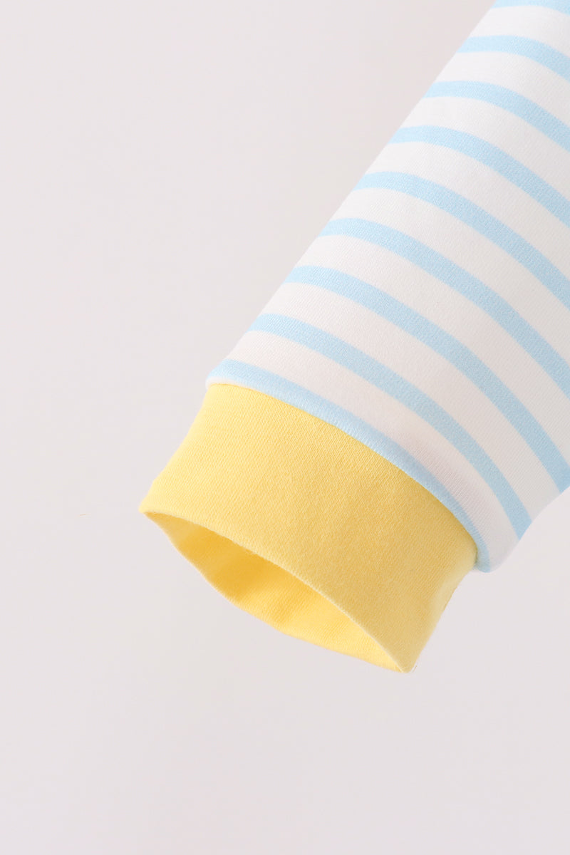 Blue Striped Excavator Appliqué Romper - Sweet Everyday Style for Baby Boys