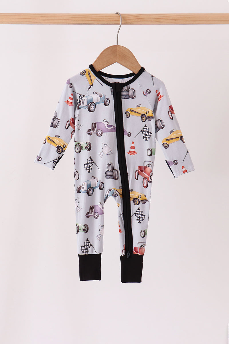 Race Car Bamboo Zipper Romper with Black Trim - Sweet Everyday Style for Baby Boys