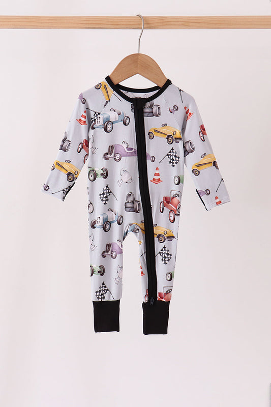Race Car Bamboo Zipper Romper with Black Trim - Sweet Everyday Style for Baby Boys
