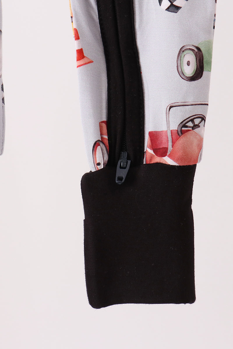 Race Car Bamboo Zipper Romper with Black Trim - Sweet Everyday Style for Baby Boys