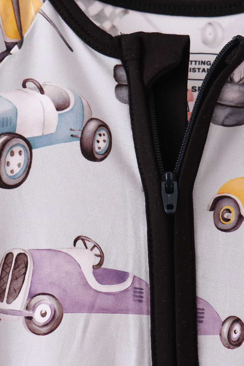 Race Car Bamboo Zipper Romper with Black Trim - Sweet Everyday Style for Baby Boys