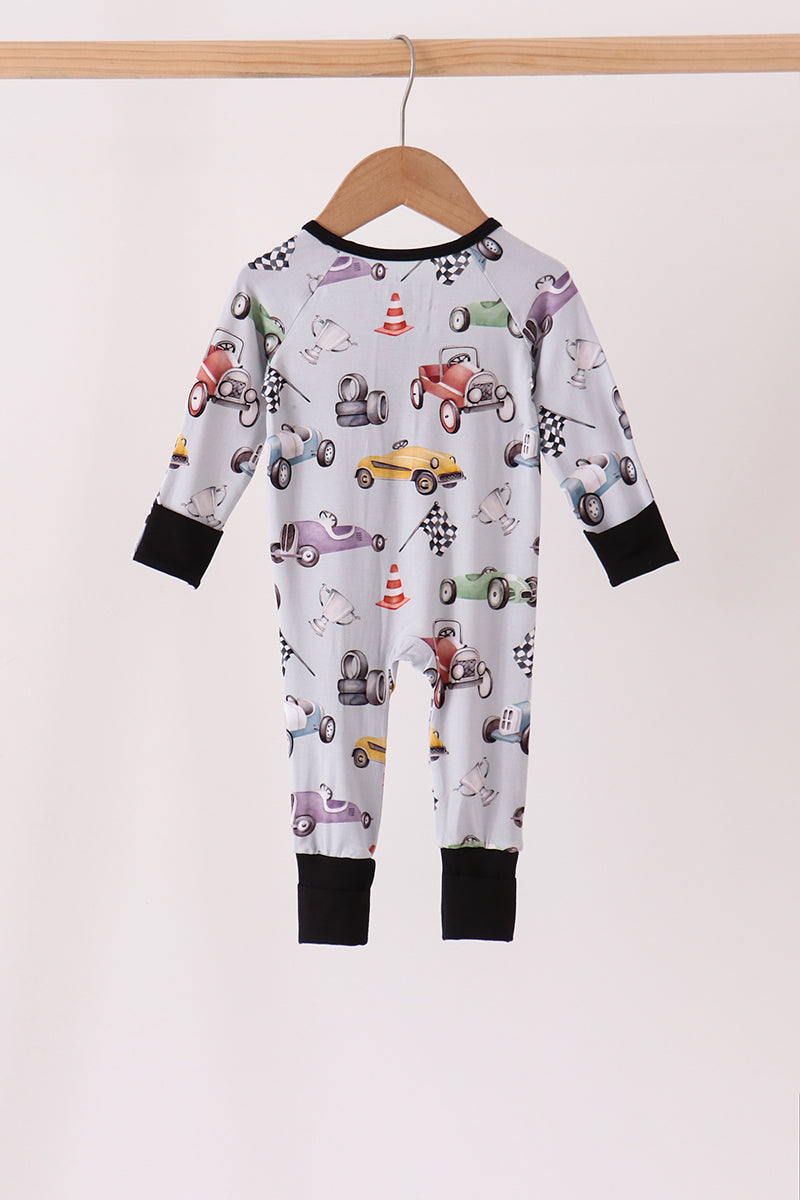 Race Car Bamboo Zipper Romper with Black Trim - Sweet Everyday Style for Baby Boys