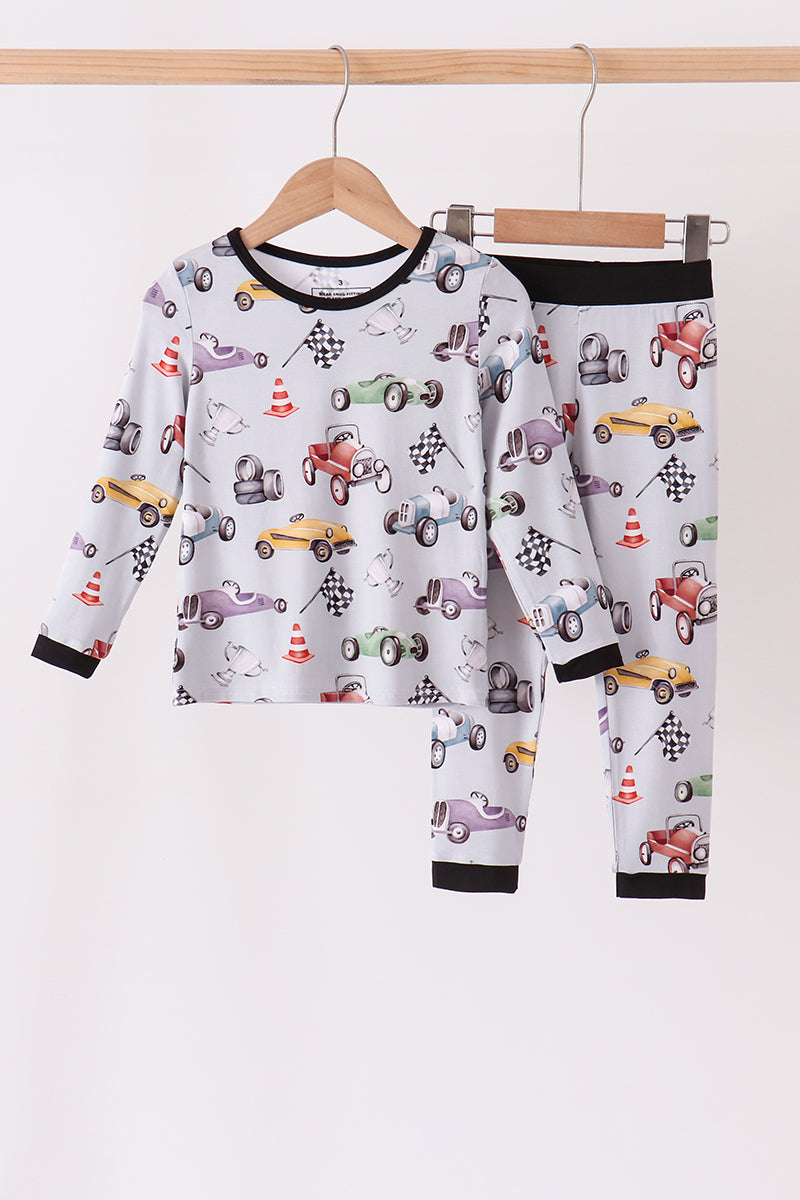 Race Car Bamboo Pajama Set with Black Trim - Sweet Bedtime Comfort for Little Boys