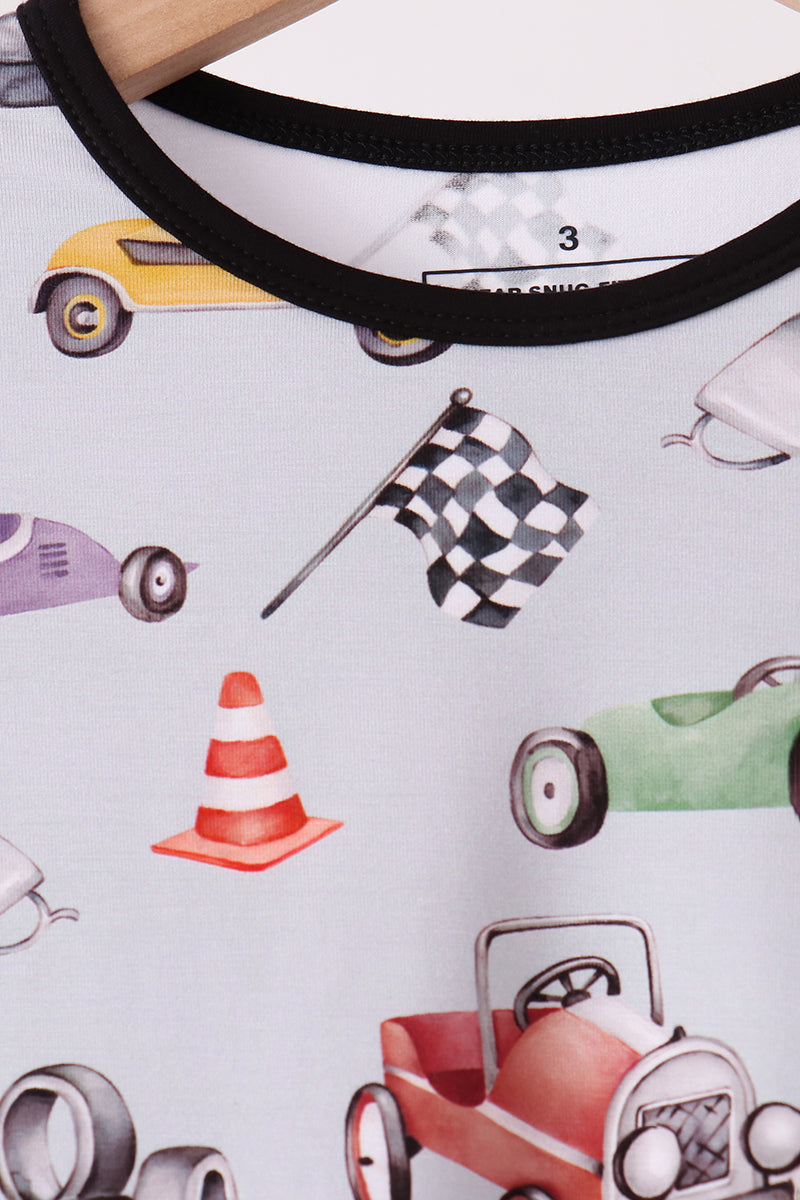 Race Car Bamboo Pajama Set with Black Trim - Sweet Bedtime Comfort for Little Boys