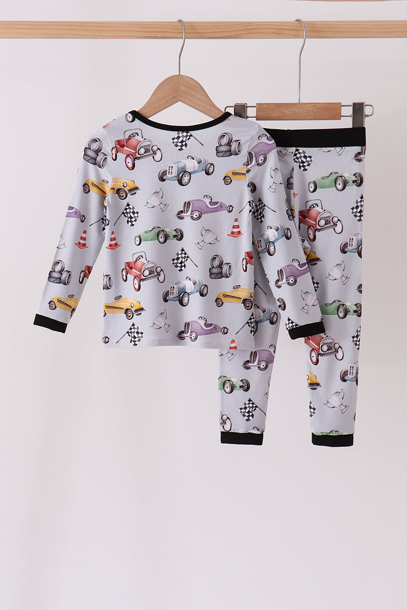 Race Car Bamboo Pajama Set with Black Trim - Sweet Bedtime Comfort for Little Boys