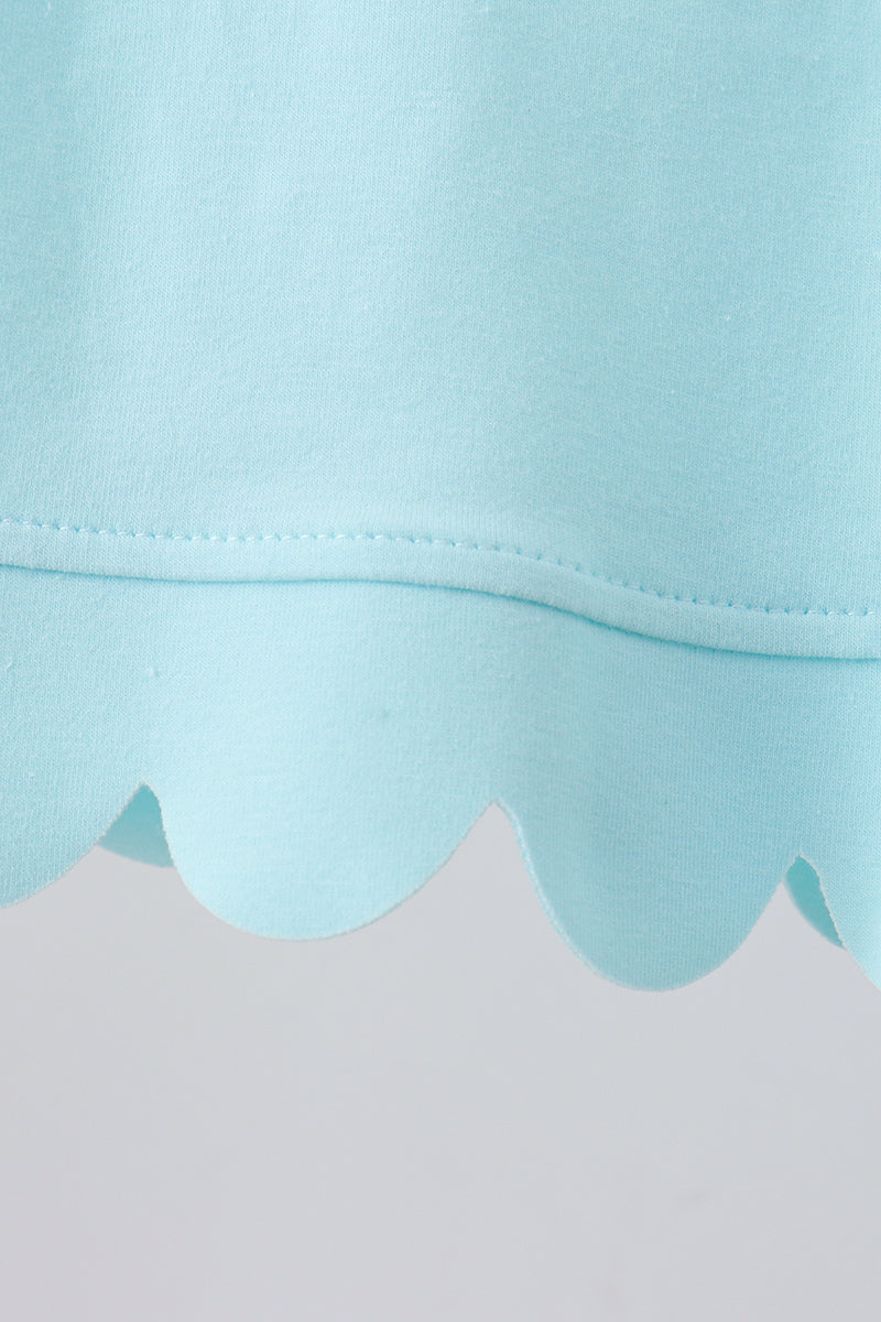 Light Blue Scalloped Zipper Shorts Set