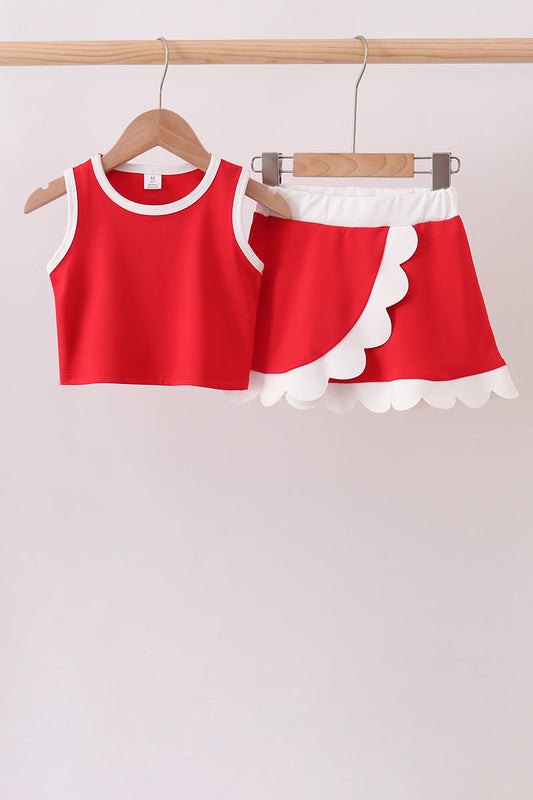 Red Performance Scalloped Skorts Set – Athletic Girls Two-Piece