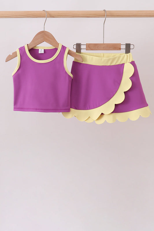 Purple Performance Scalloped Skorts Set - Adorable Little Girl Active Style