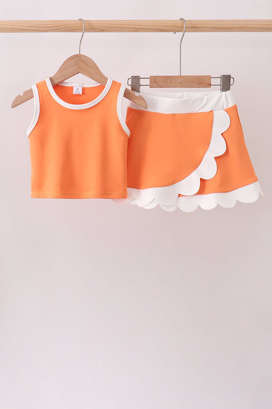 Orange Performance Scalloped Skorts Set – Athletic Girls Two-Piece