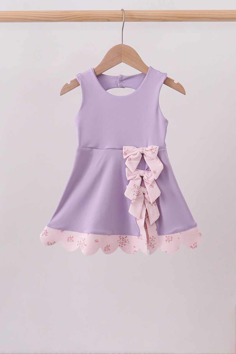 Purple Scalloped Bow Active Dress