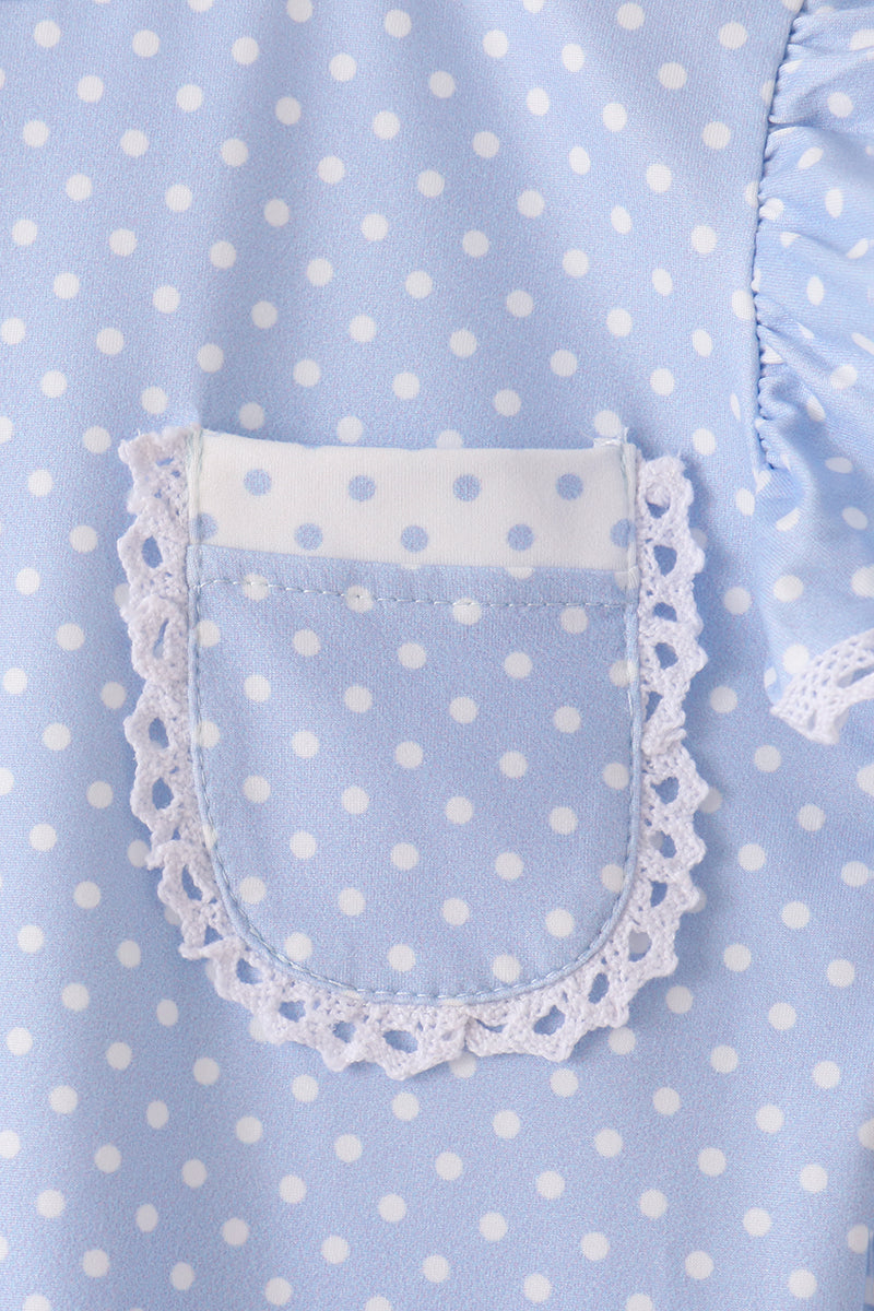Blue Polka Dot Pocket Ruffle Pants Set - Sweet Style for Girls