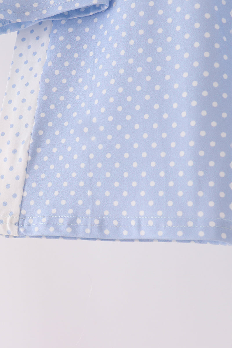 Blue Polka Dot Pocket Ruffle Pants Set - Sweet Style for Girls