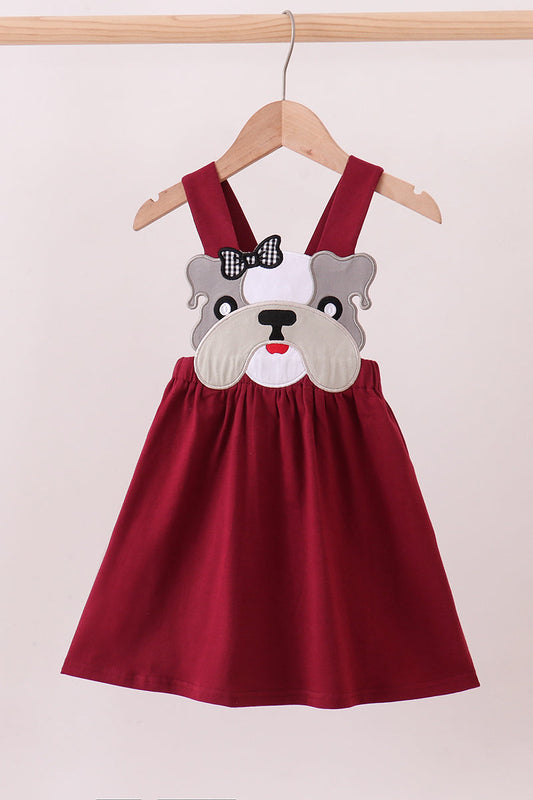 Premium Maroon Georgia Bulldog Applique Dress - Adorable Baby Girl Look