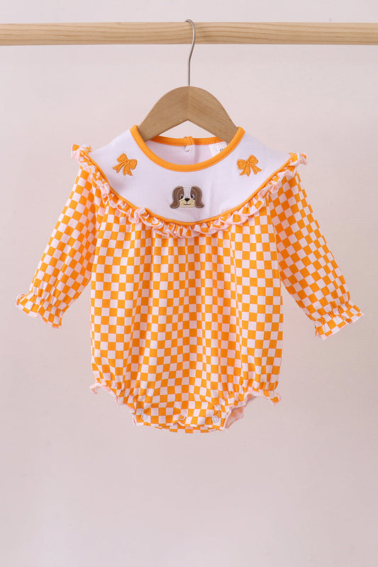 Orange Tennessee Puppy Bow Embroidery Checkered Bubble