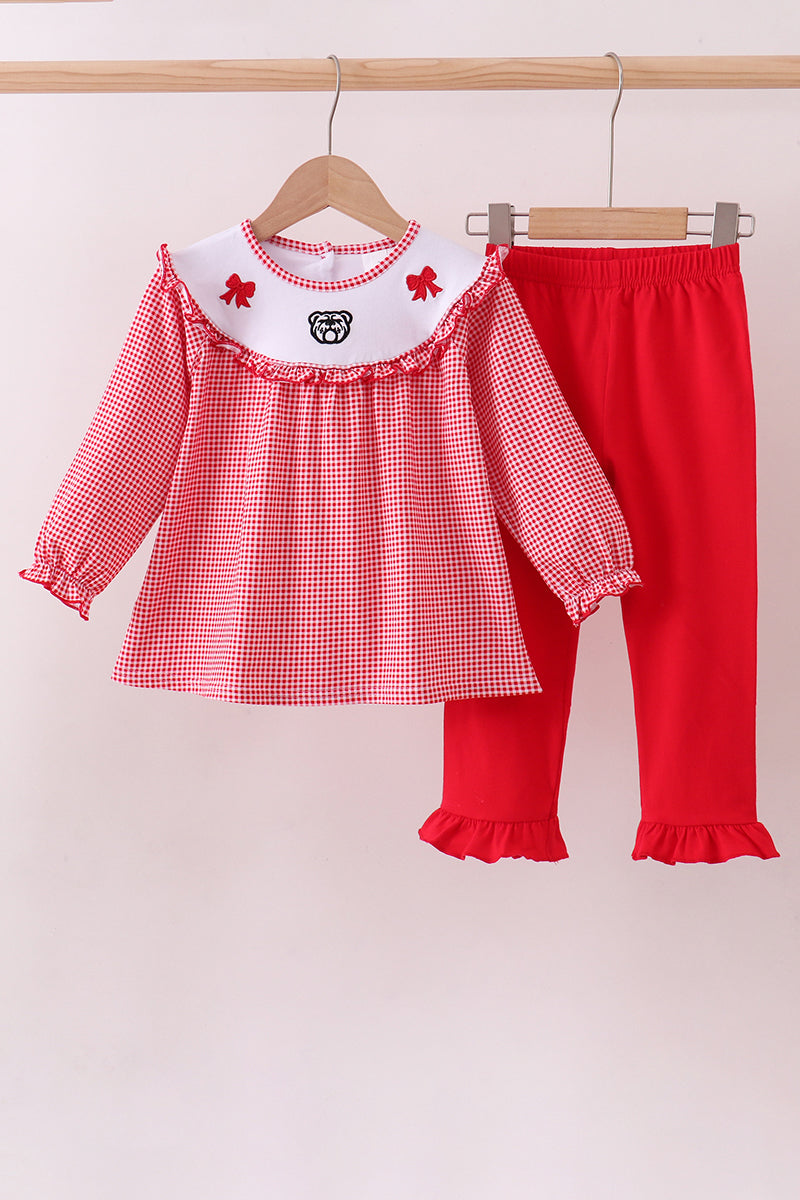Premium Red Georgia Bulldog Embroidery Ruffle Pants Set