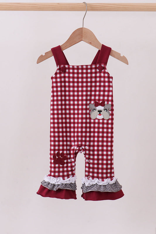 Premium Maroon Georgia Bulldog Gingham Ruffle Romper - Adorable Baby Girl Look