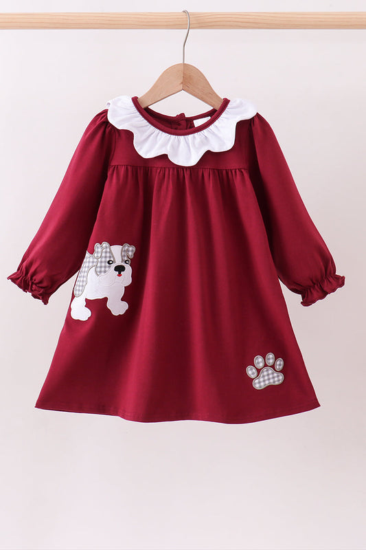 Premium Maroon Georgia Bulldog Applique Dress - Adorable Baby Girl Look