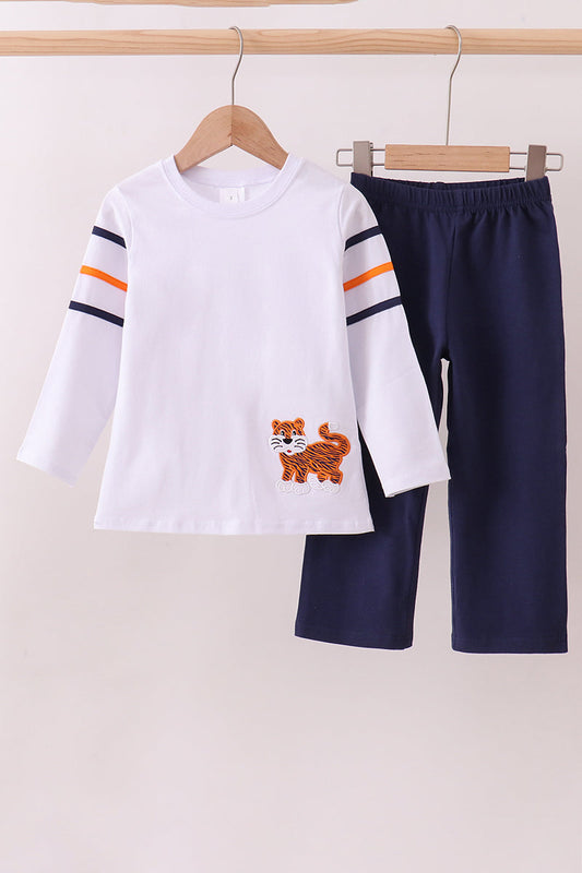 Premium Navy Auburn Tiger Applique Pants Set