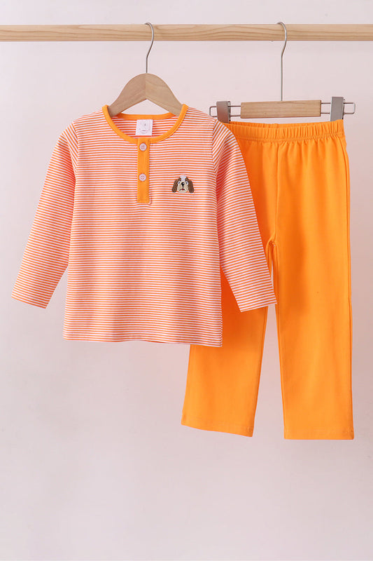 Orange Puppy Stripe Pants Set