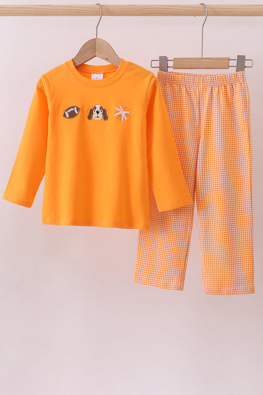 Premium Orange Tennessee Football Embroidery Gingham Pants Set - Perfect for Little Ones