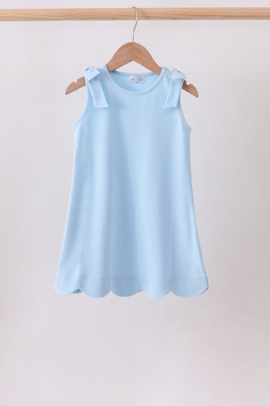 Blue Scalloped Bow Dress – Sweet & Feminine Style for Girls