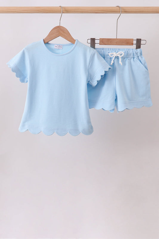 Blue Scalloped Shorts Set – Sweet Girls Two-Piece