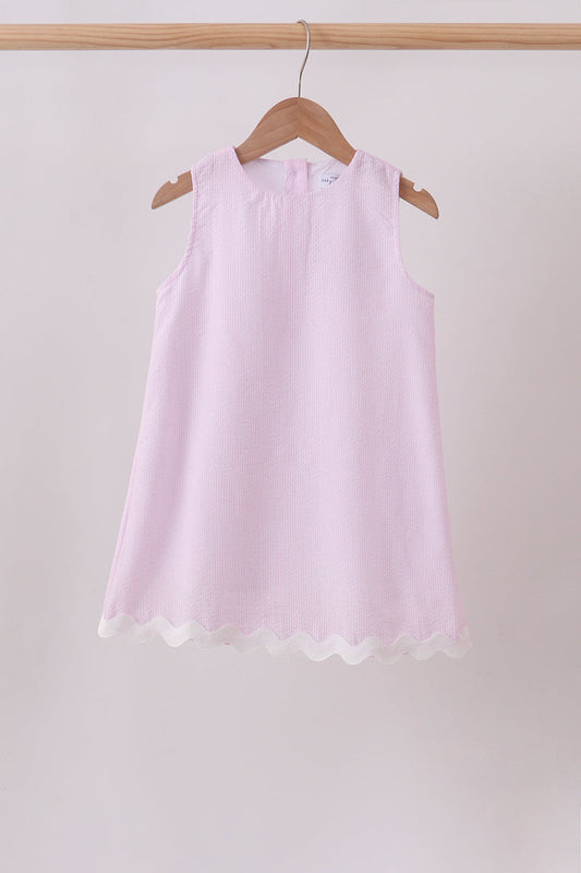 Pink Seersucker Stripe Scalloped Dress – Classic Preppy Girls Dress