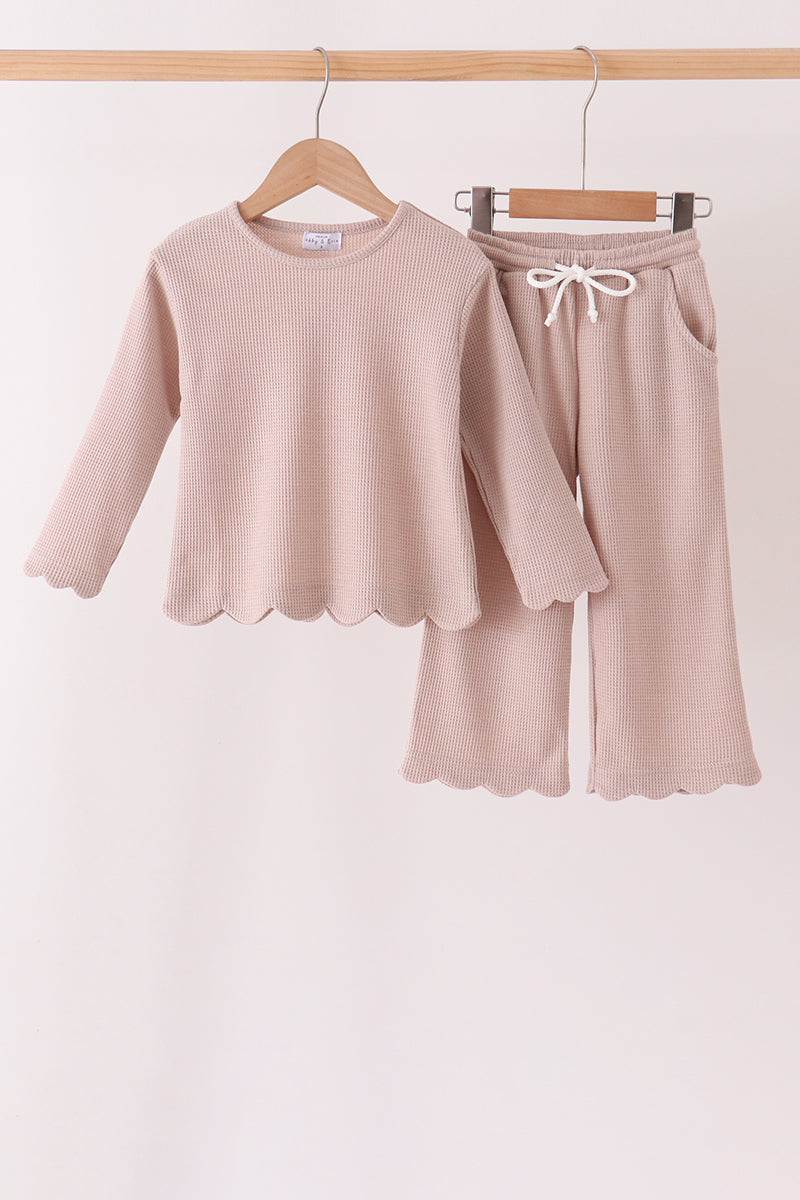 Beige Scalloped Pants Set - Sweet Everyday Girl Style