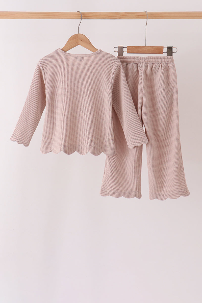 Beige Scalloped Pants Set - Sweet Everyday Girl Style