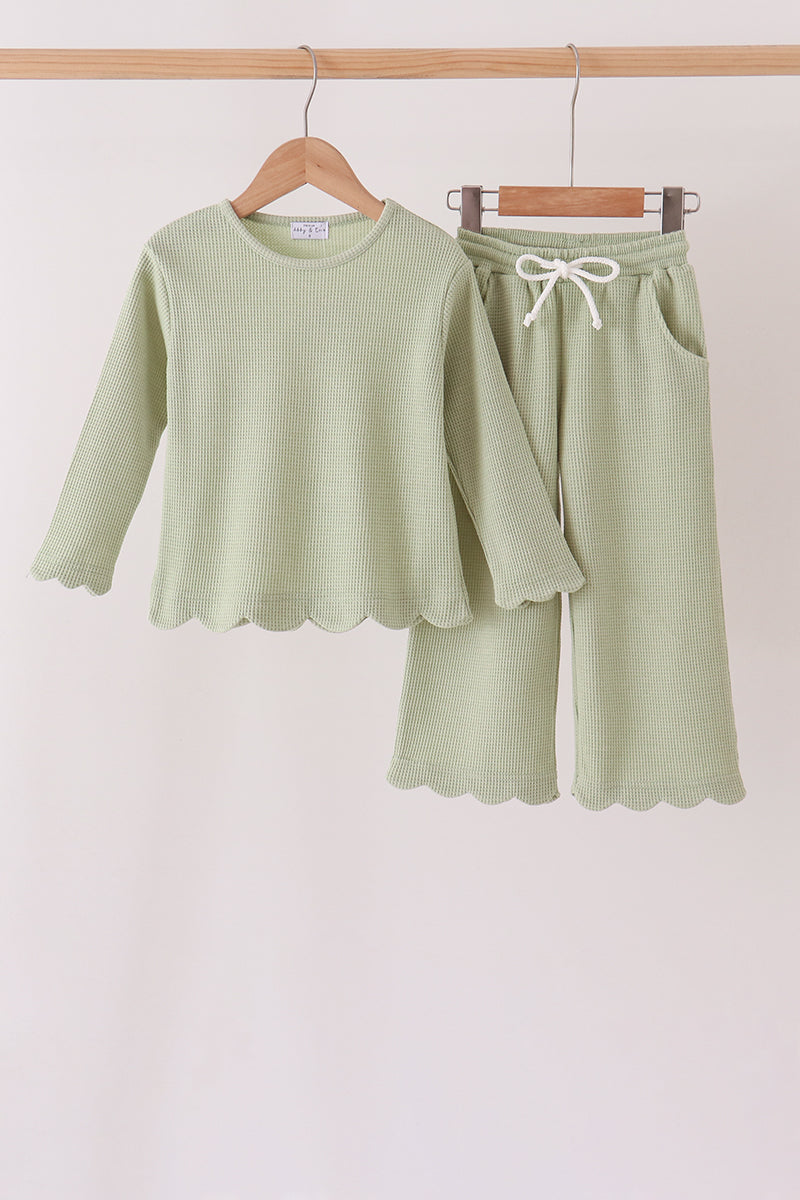 Green Scalloped Pants Set - Sweet Everyday Girl Style