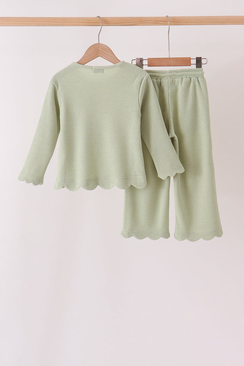 Green Scalloped Pants Set - Sweet Everyday Girl Style