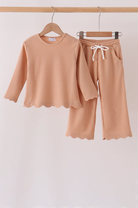 Oatmeal Scalloped Pants Set - Sweet Everyday Girl Style