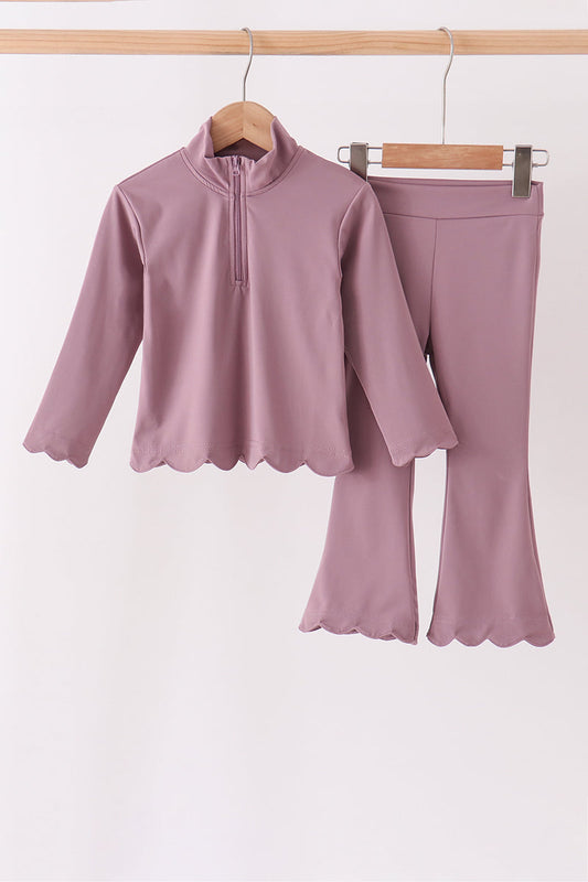 Dusty Plum Scalloped Active Set - Ready for Her Day