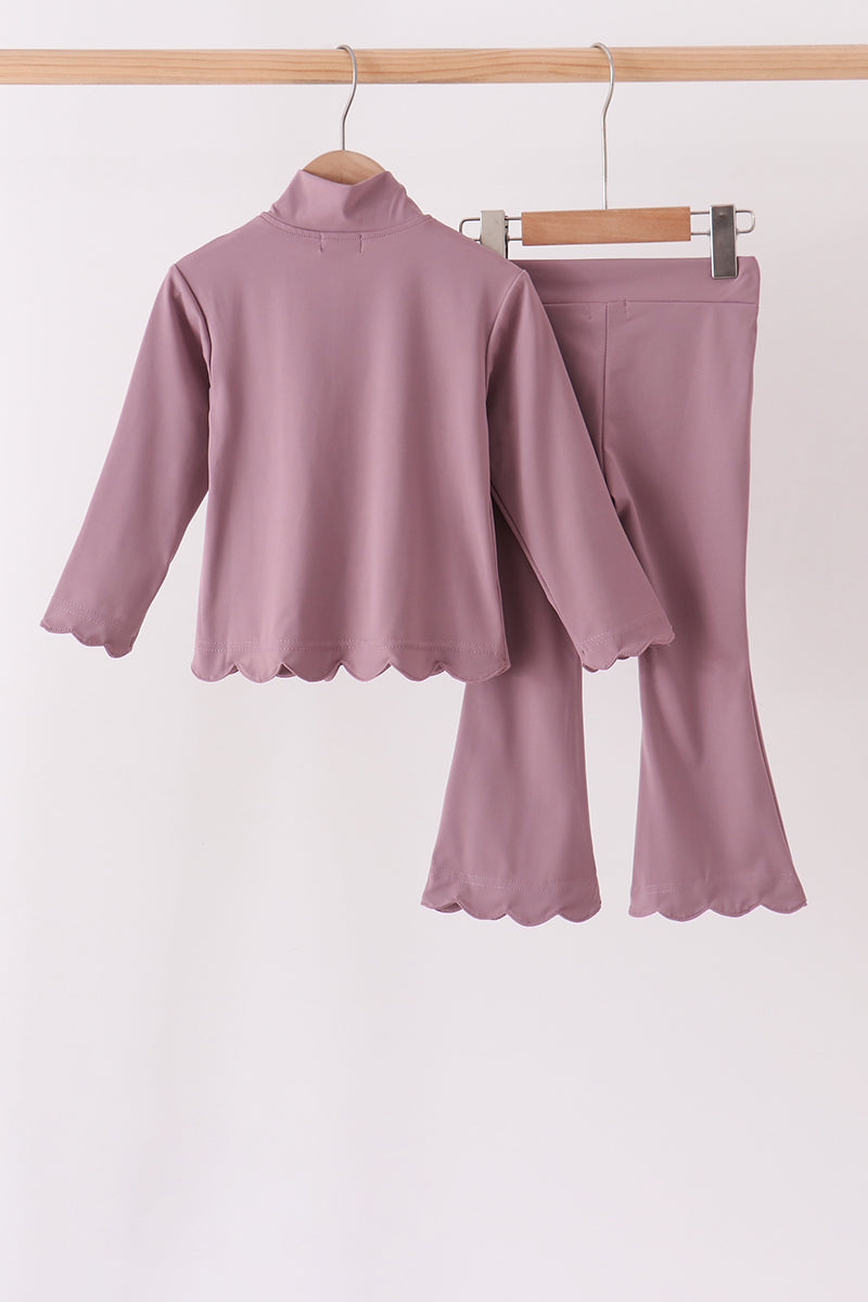 Dusty Plum Scalloped Active Set - Ready for Her Day