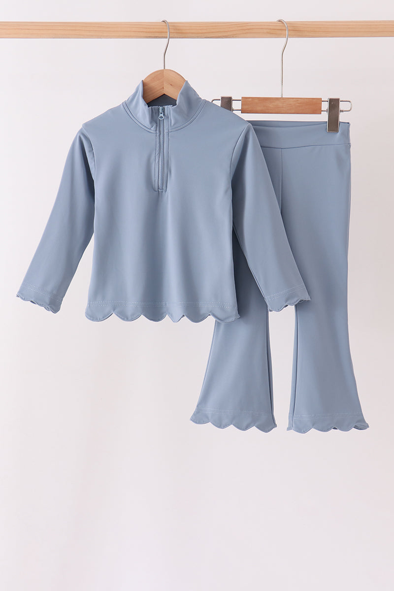 Dusty Slate Blue Scalloped Active Set - Ready for Her Day