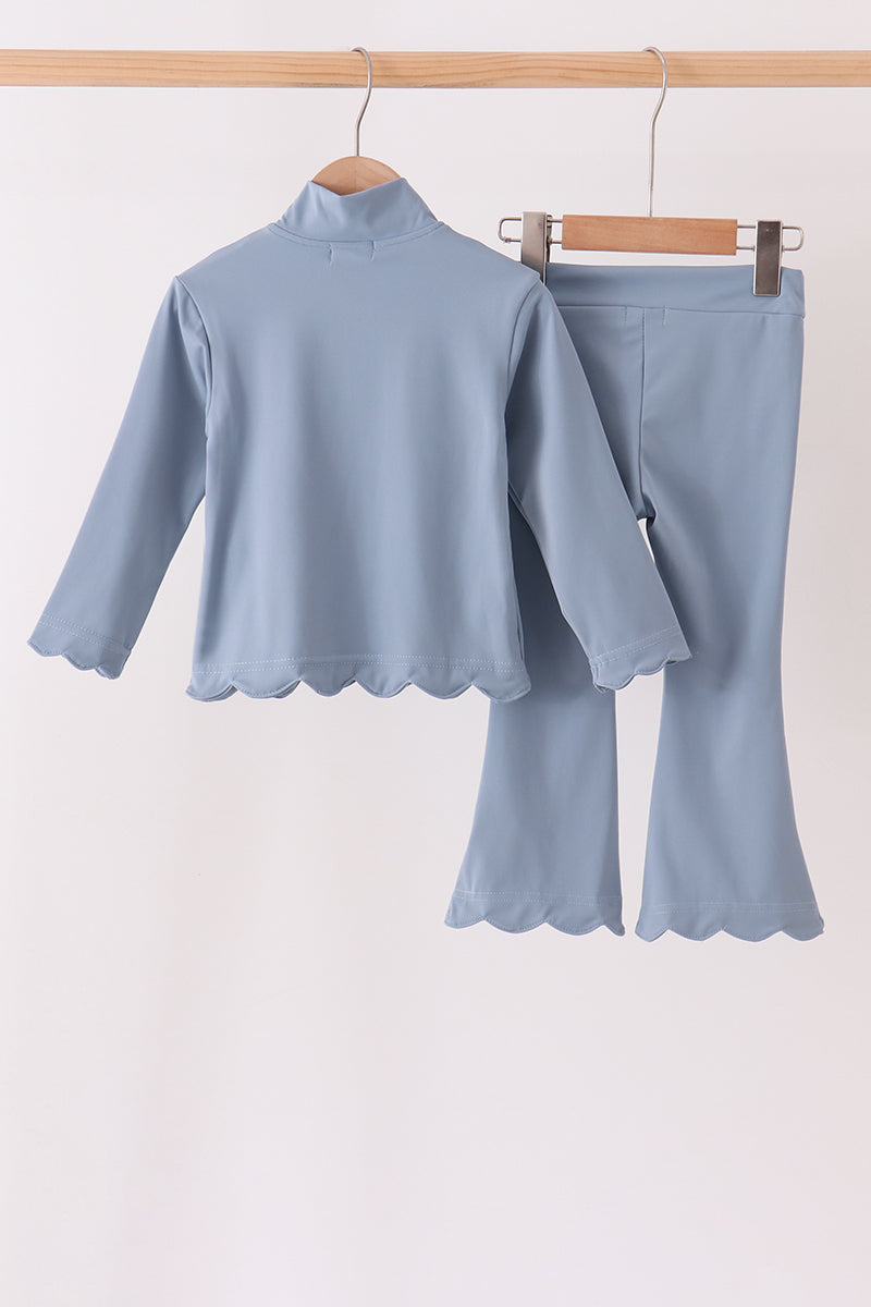Dusty Slate Blue Scalloped Active Set - Ready for Her Day
