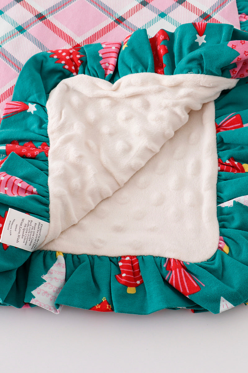 Platinum Pink Plaid Ruffle Knit Baby Blanket