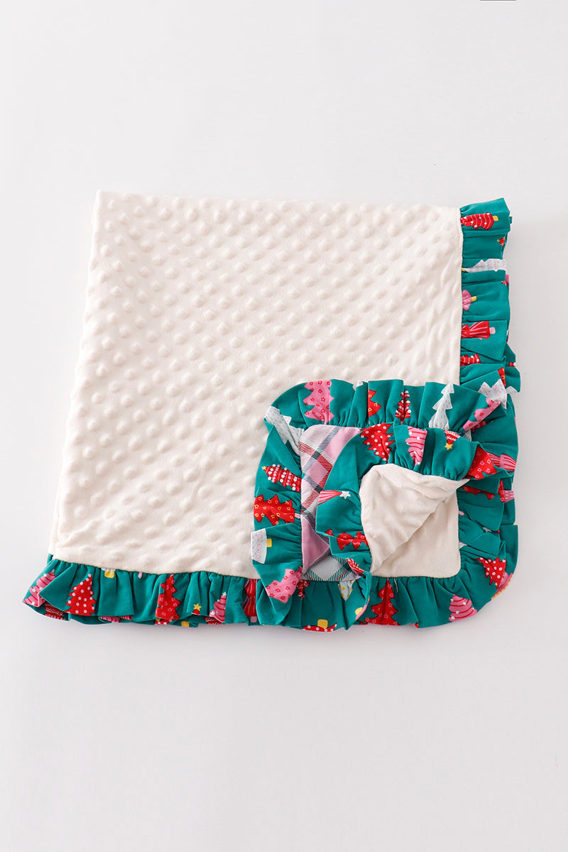 Platinum Pink Plaid Ruffle Knit Baby Blanket
