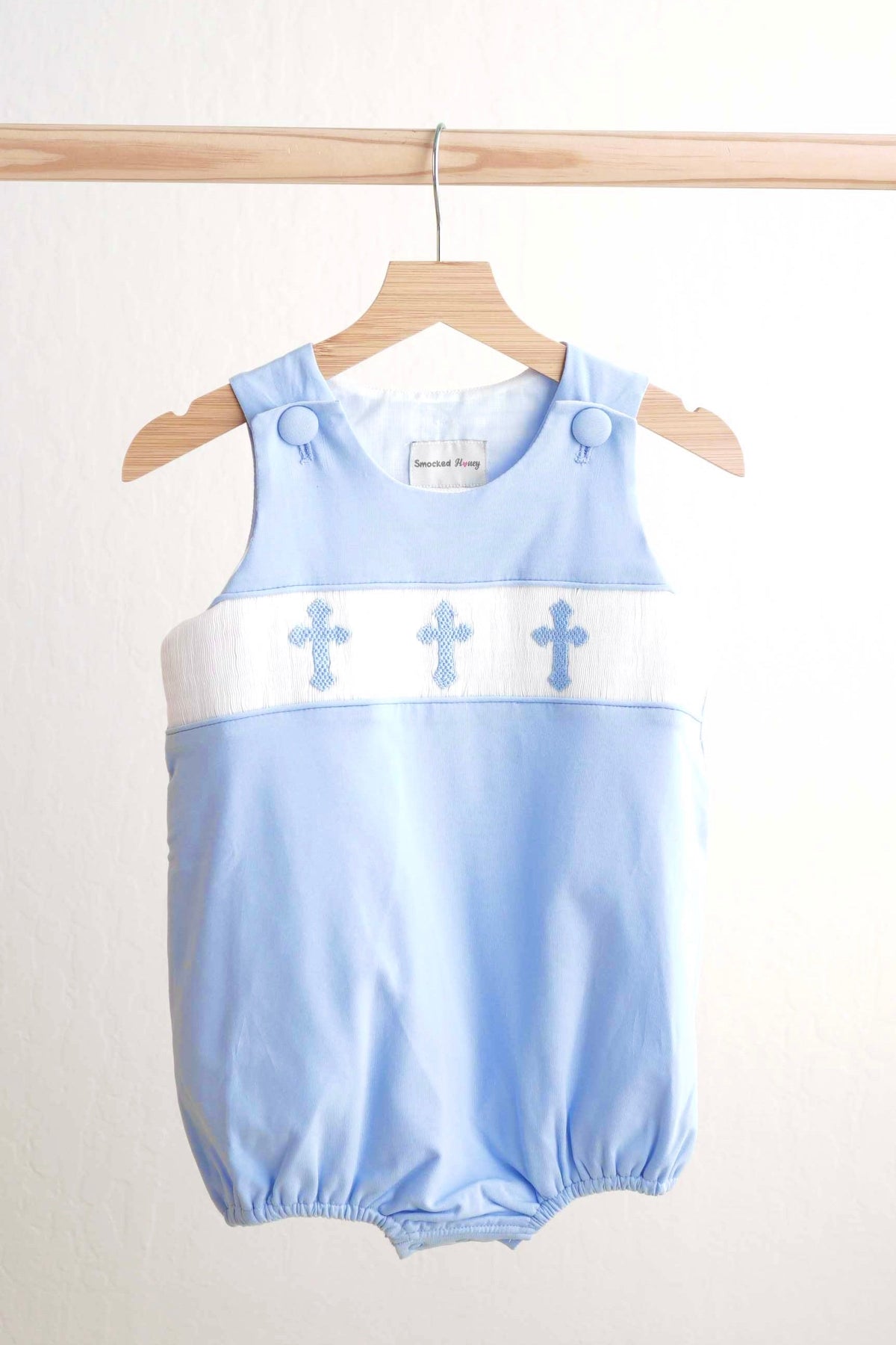 Blue Easter Cross Hand-Smocked Bubble