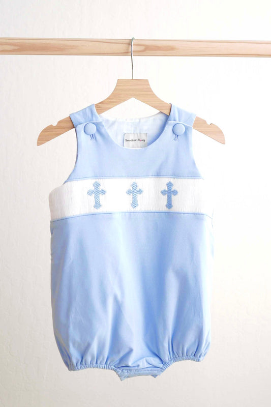 Blue Easter Cross Hand-Smocked Bubble