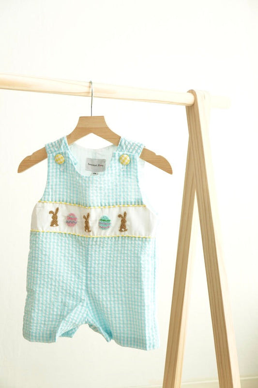 Blue Easter Bunny Egg French Knot Gingham Seersucker Jonjon